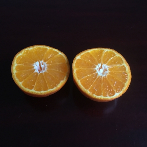 Snijd de mandarijn geheel door midden of maak voorzichtig een sneetje in de mandarijnen-schil