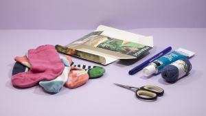 Net als vorige keer gaan we een sokpop maken, dit is wat je nodig hebt voor een pop met een bewegende mond